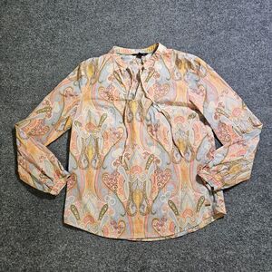 Tommy Hilfiger Top Shirt Womens Medium Blue Pink Paisley Long Sleeve Career